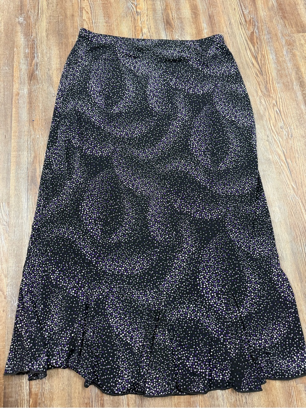 Vintage 90s Black fairycore whimsy goth maxi skirt with ruffle hem and elastic w
